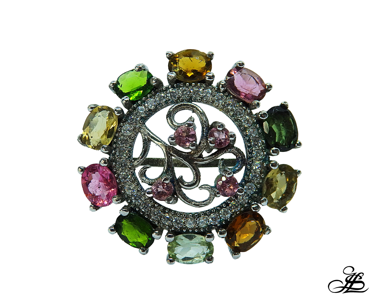 Anillo con turmalinas y zirconitas